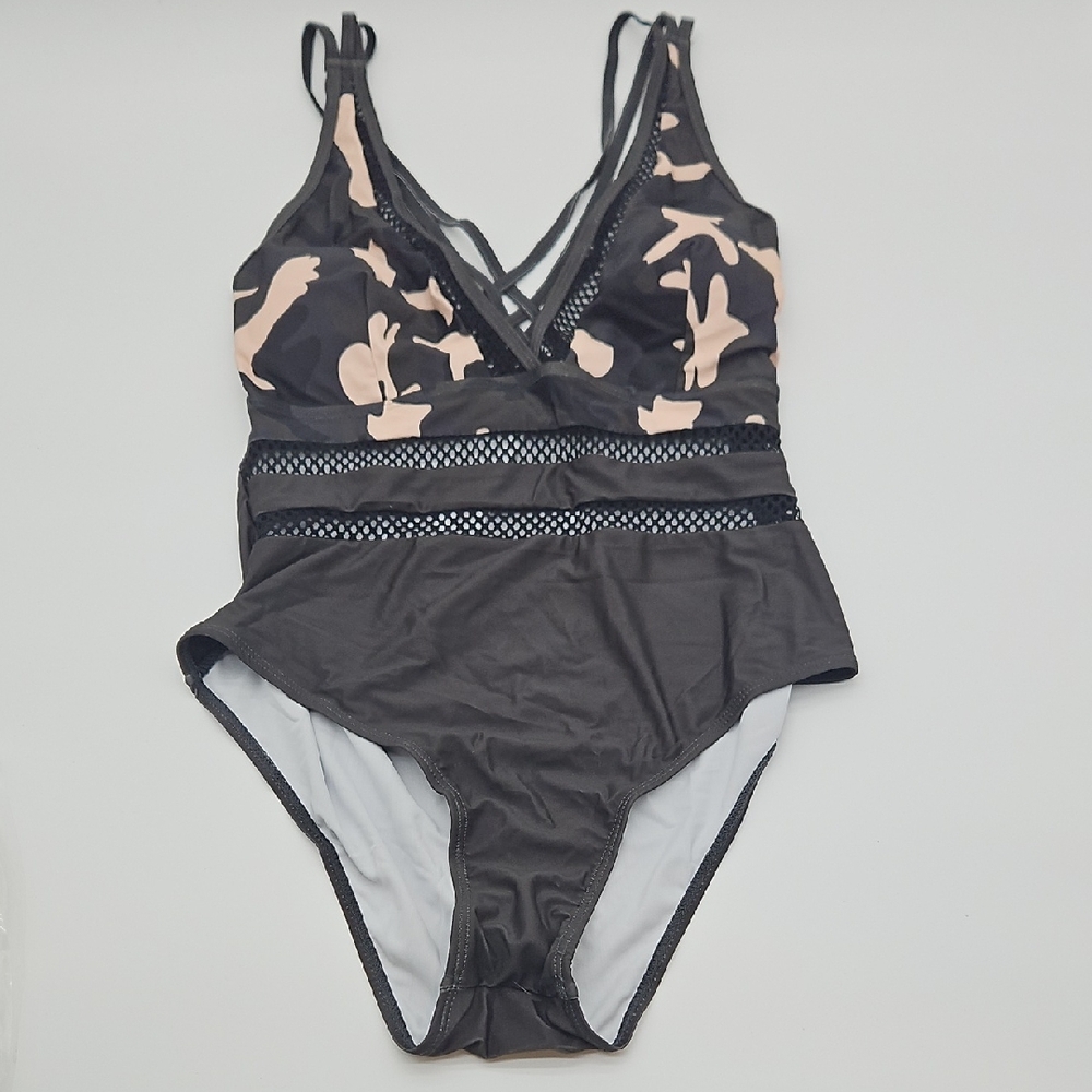 Seafancy Mesh Inset Camo Lattice One-Piece Swimsuit - Medium